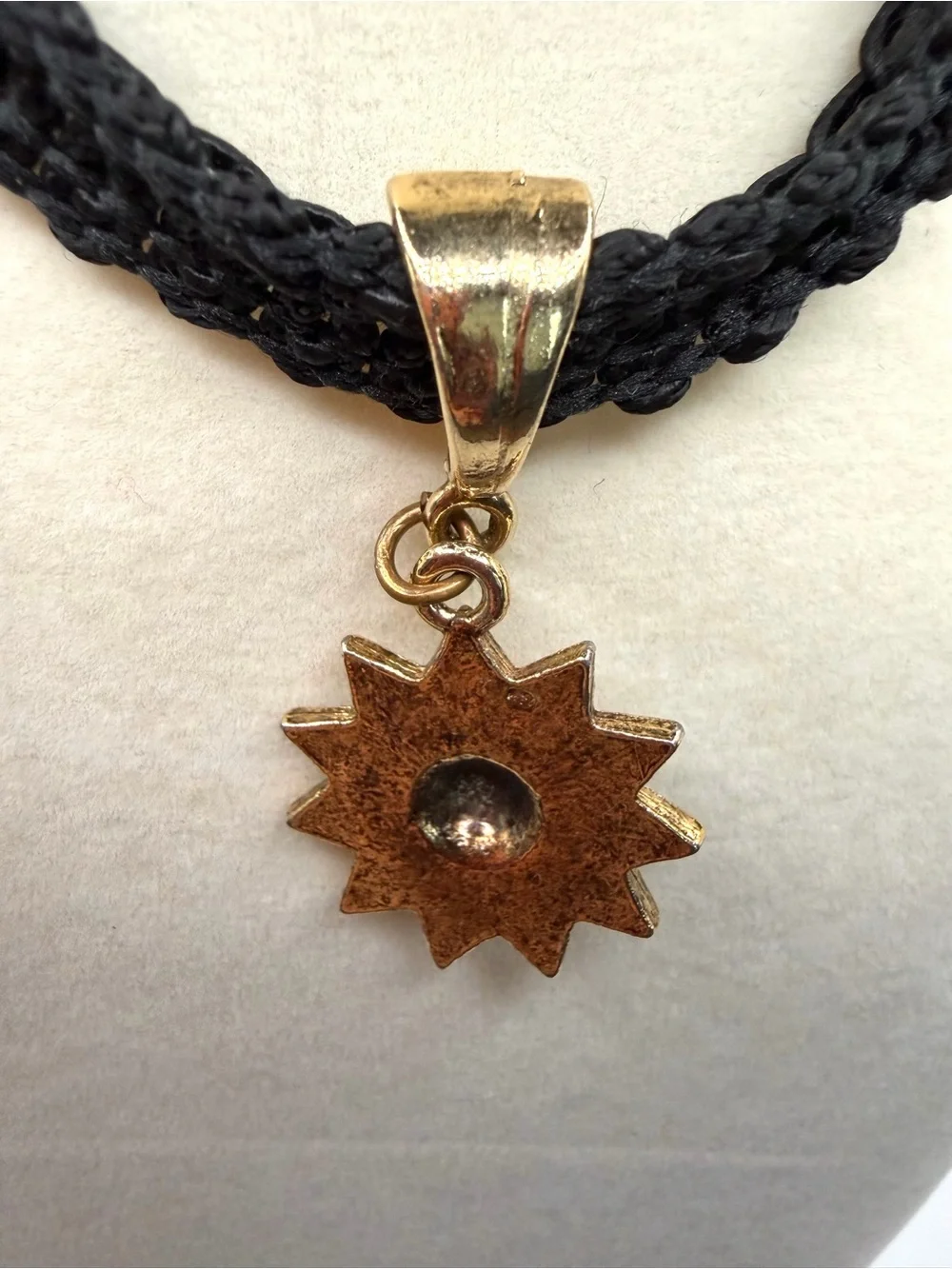 Whimsigoth Gold Sunburst Pendant Necklace with Black Braided Nylon Cord